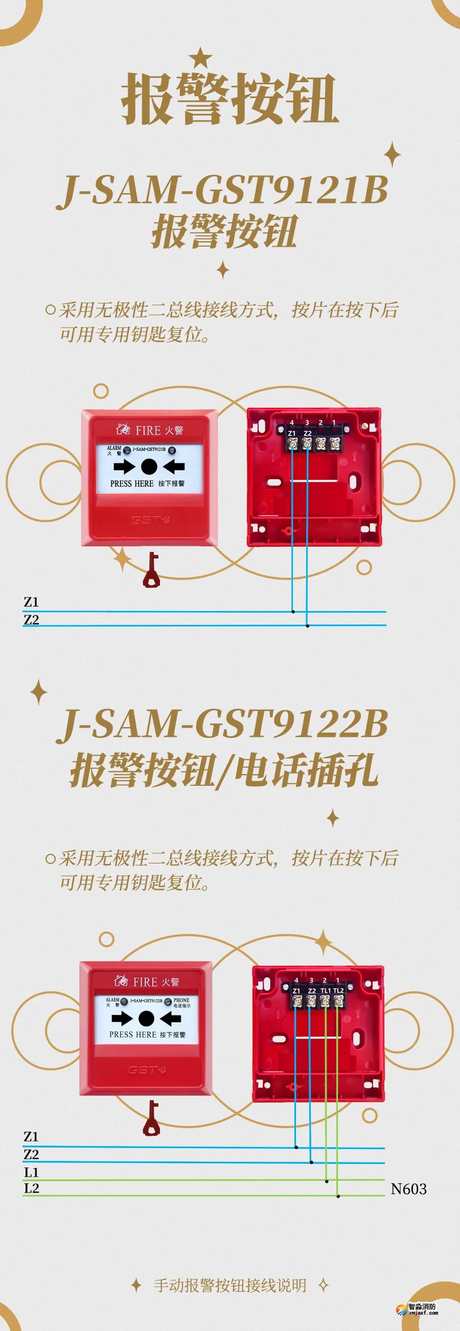 海灣火災自動報警系統(tǒng)技術指導——GST9121B手動報警按鈕接線說明